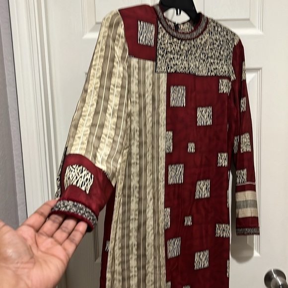 Vintage 100% Silk Size 8 Tan Shift Dress by Anne Crimmins for Umi Collections - Picture 6 of 8